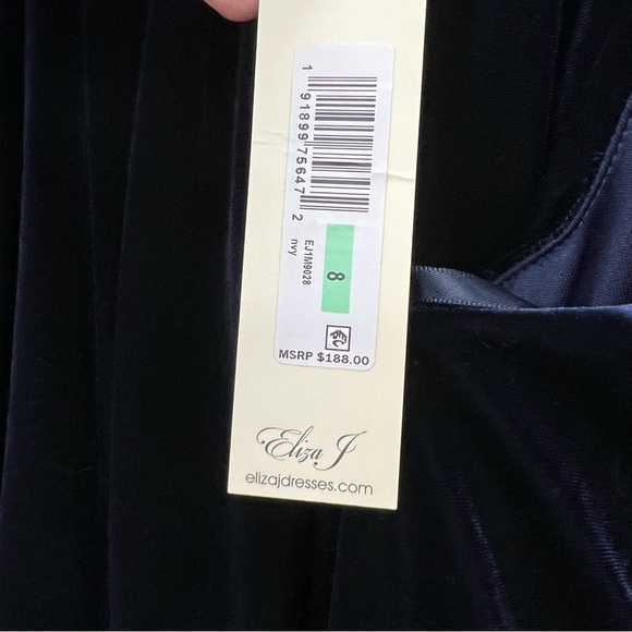 NWT ELIZA J Velvet Mock Neck keyhole back Maxi Gown Evening Dress Ruched Navy - Picture 16 of 16